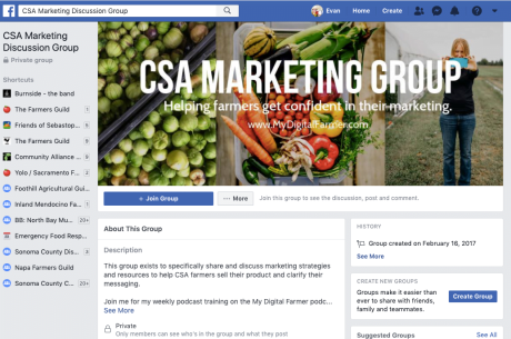 CSA Marketing Discussion Group on Facebook